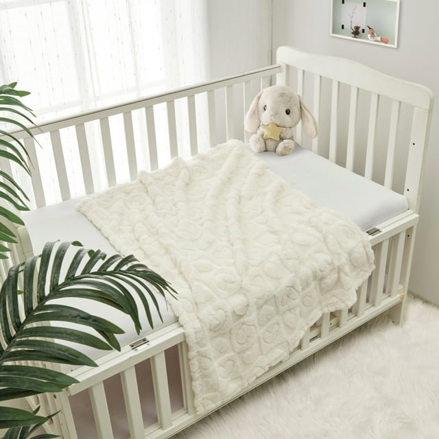 CREVENT Plush Soft Baby Blanket Receiving Blankets Heart Checkered for Girls Boys, for Infant Toddler Crib Stroller,30''×40'',White