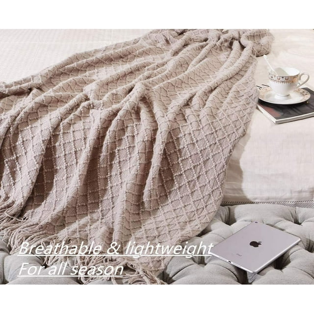 CREVENT Throw Blanket for Couch Sofa Chair Bed Home Decoration, Soft Warm Cozy Light Weight for Spring Summer (50''X60'' Beige/Khaki)