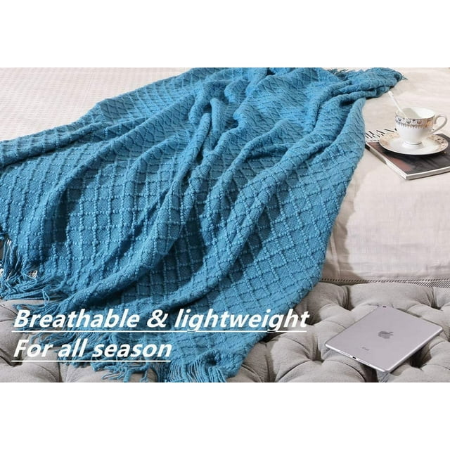 CREVENT Crochet Throw Blanket for Couch Sofa Chair Bed Decoration, Soft Warm Cozy Light Weight for Spring Summer (50''X60'' Turquoise)