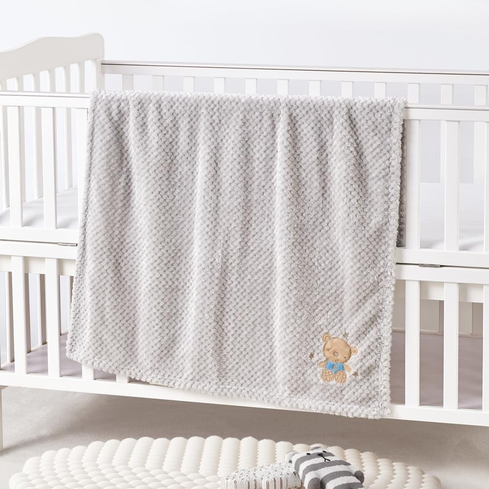 CREVENT Baby Blankets Grey Gift Set for Boys Girls, Bear Baby Blanket,Bunny Security Blanket with A Gift Bag, Unisex, 2 Items