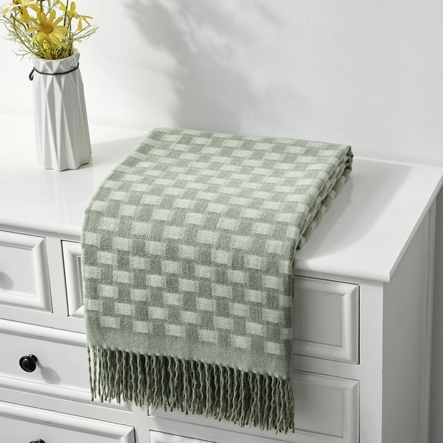 CREVENT Wave Line Throw Blanket for Couch Sofa Chair Bed Home Decoration, Super Soft Warm for All Season, 50''X60'', Green