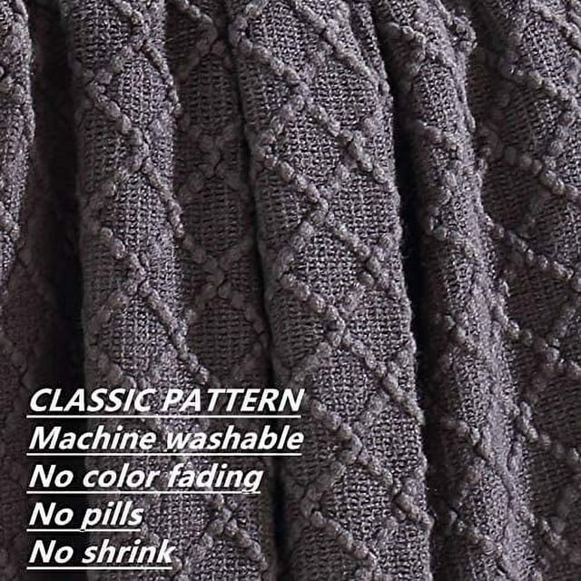 CREVENT Knitted Decorative Throw Blanket for Couch Sofa Chair Bed, Soft Breathable Lightweight for Spring Summer (50''X60'' Dark Grey/Black)