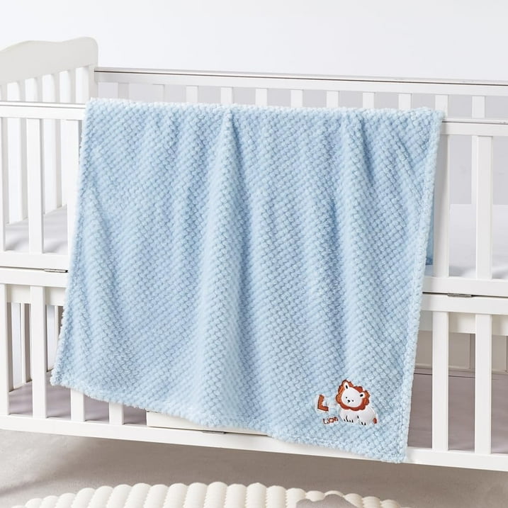 CREVENT Cute Cozy Fluffy Warm Baby Blanket Nap Throws for Girls Boys Infants , Baby Shower Birthday Newborn's Gift , Blue White Lion, 30''X40''