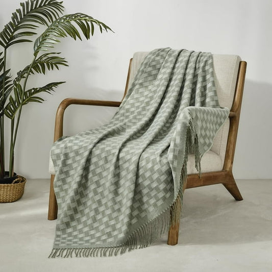 CREVENT Wave Line Throw Blanket for Couch Sofa Chair Bed Home Decoration, Super Soft Warm for All Season, 50''X60'', Green