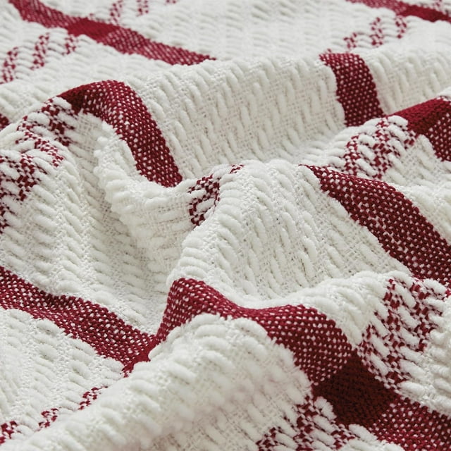 CREVENT Farmhouse Rust Chenille Throw Blanket for Couch Sofa Chair Bed Home Decoration, Soft Warm Cozy Knit Blanket for Spring (50''X60'' Red)