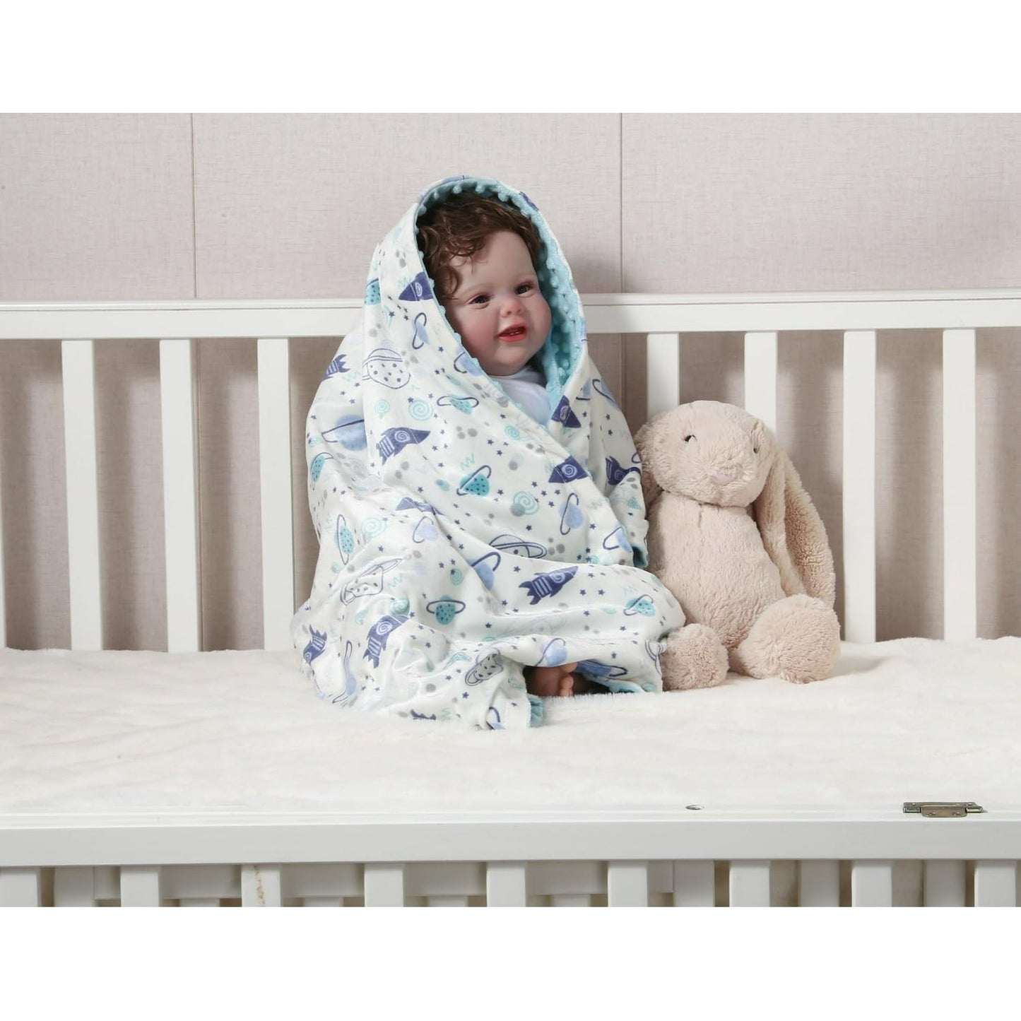 CREVENT Minky Baby Blanket for Girls Boys, Soft Plush Receiving Blanket for Newborns - 30x40 Inches (Space)