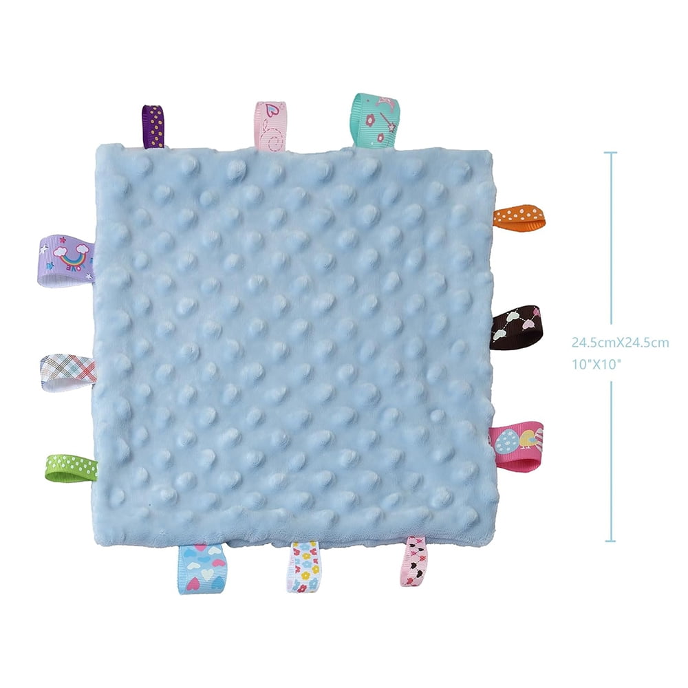 CREVENT Baby Gift Set Storage Basket with 2 Baby Blanket,1 Security Blanket,1 Taggie,1 Gift Bag with Ribbon, Blue, Unisex, 5Items