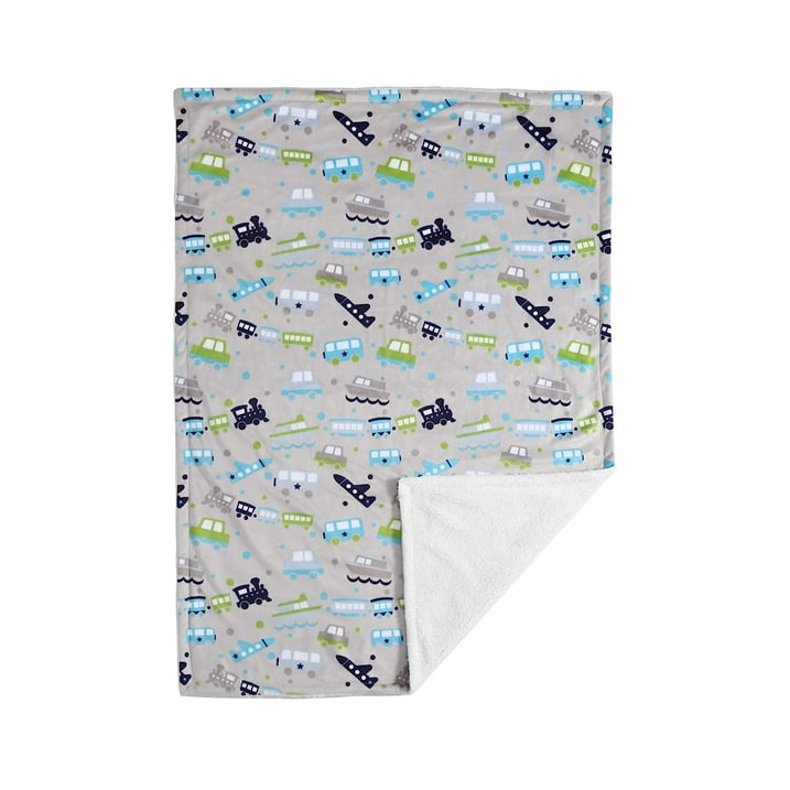 CREVENT Minky Sherpa Warm Baby Blanket for Girls Boys, Soft Plush Receiving Blanket for Newborns, 30''x40'' ,Grey Vehicle