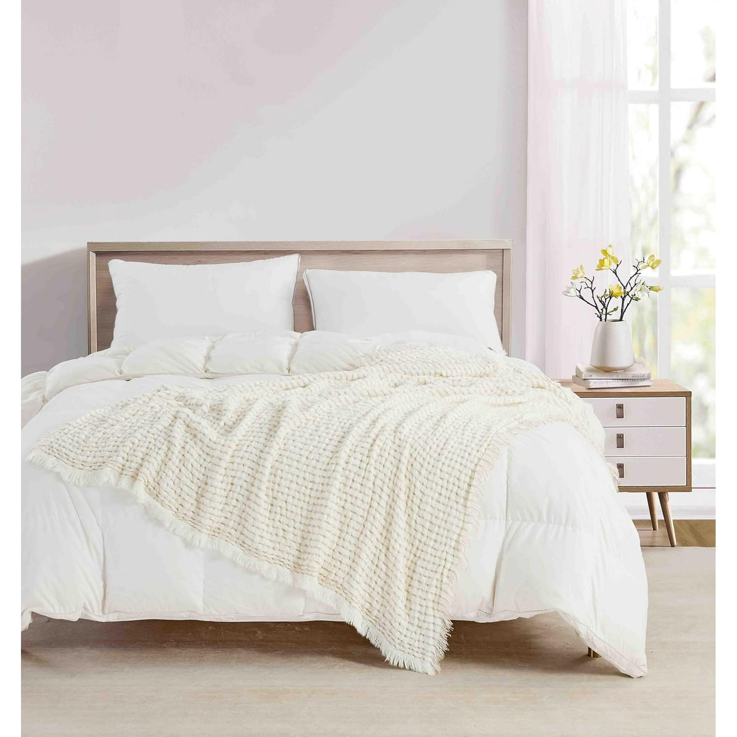 CREVENT 50"X60" Farmhouse Breathable Soft Waffle Throw Blanket for Couch Chair Bed, Outdoor Blanket for Travelling Wrap (Ivory)