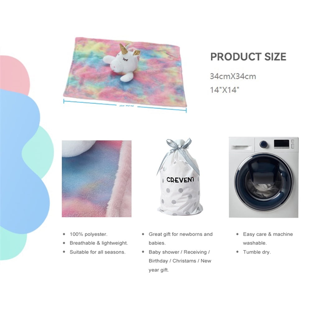 CREVENT Cozy Plush Baby Security Blanket Loveys for Baby Girls, Baby shower Birthday gift, Rainbow Unicorn