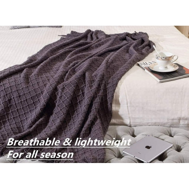 CREVENT Knitted Decorative Throw Blanket for Couch Sofa Chair Bed, Soft Breathable Lightweight for Spring Summer (50''X60'' Dark Grey/Black)
