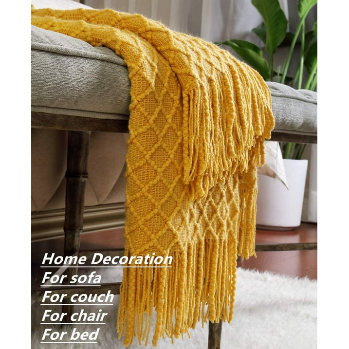 CREVENT Decorative Soft Spring Summer Fall Throw Blanket ,for Couch Sofa Chair Bed,50''X60'',Mustard Yellow