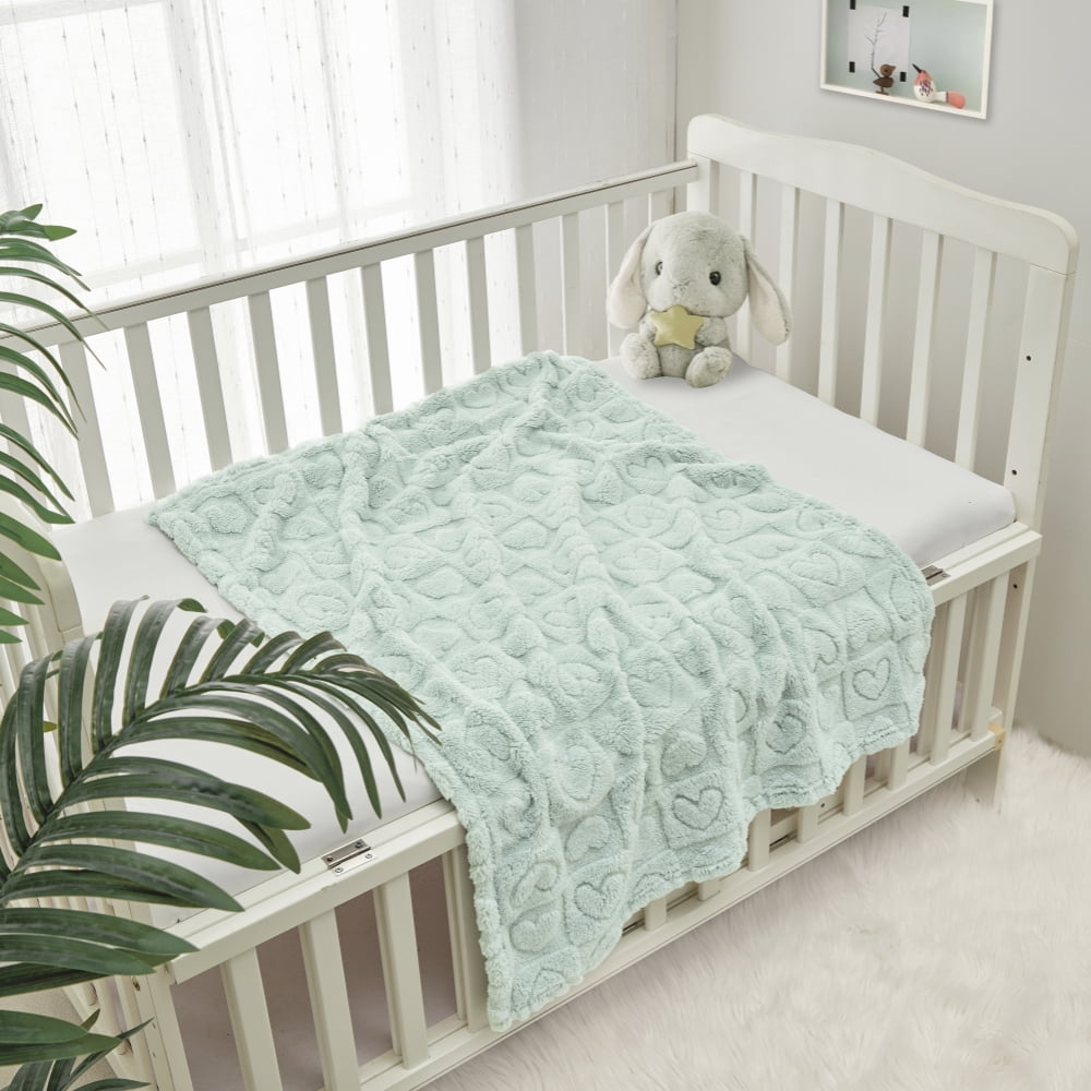CREVENT Plush Soft Baby Blanket Receiving Blankets Heart Checkered for Girls Boys, for Infant Toddler Crib Stroller,30''×40'',Light Green