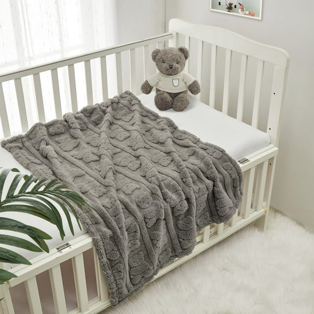 CREVENT Soft Warm Sherpa Bear Baby Blanket for Girls Boys,for Infant Toddler Crib Stroller Nursery Bed,30''×40'',Tan