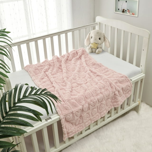 CREVENT Plush Soft Baby Blanket Receiving Blankets Heart Checkered for Girls Boys, for Infant Toddler Crib Stroller,30''×40'',Light Pink