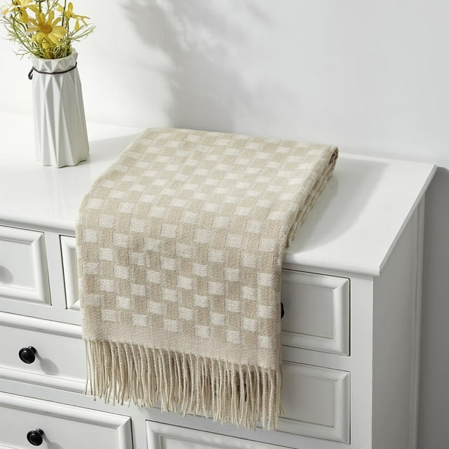 CREVENT Wave Line Throw Blanket for Couch Sofa Chair Bed Home Decoration, Super Soft Warm for All Season, 50''X60'', Beige