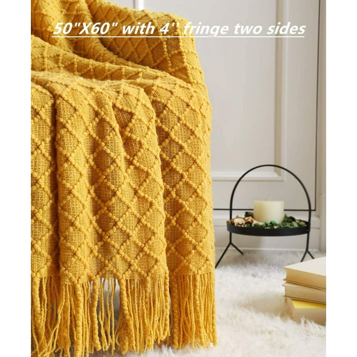 CREVENT Decorative Soft Spring Summer Fall Throw Blanket ,for Couch Sofa Chair Bed,50''X60'',Mustard Yellow