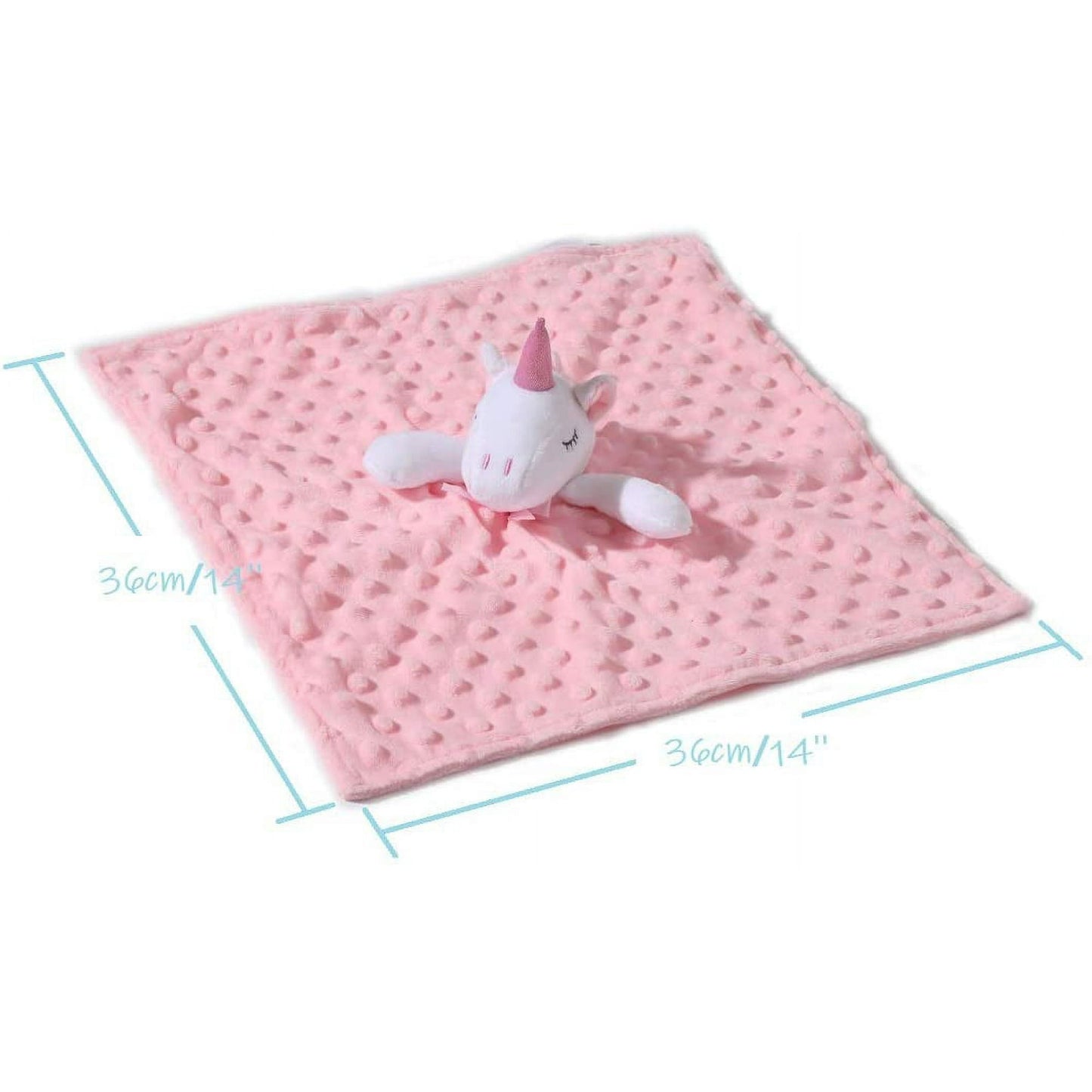 CREVENT Cozy Plush Lovey Fluffy Baby Security Blanket Loveys for Infant Girls, Pink Unicorn, 14'' x 14''