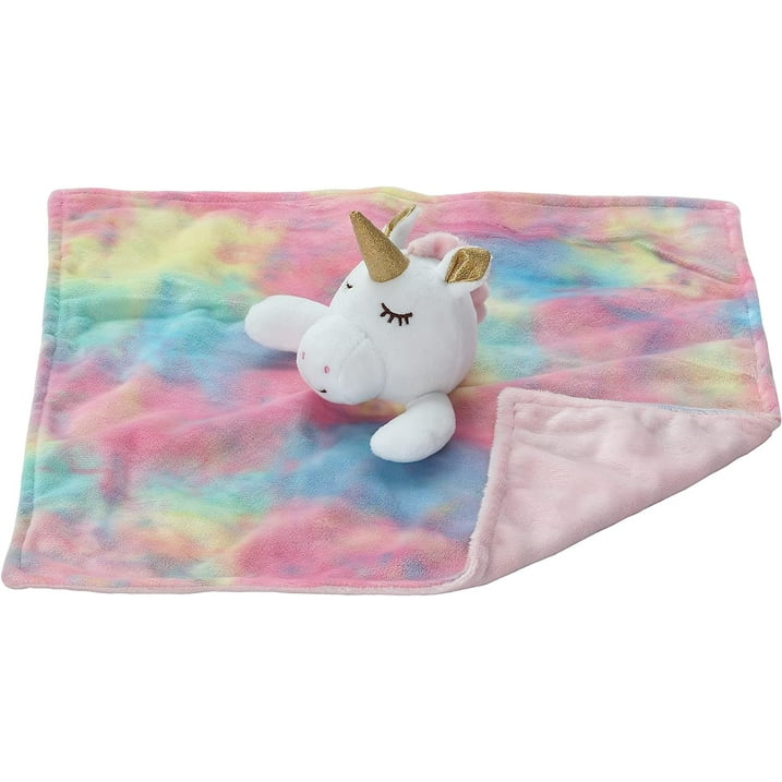 CREVENT Cozy Plush Baby Security Blanket Loveys for Baby Girls, Baby shower Birthday gift, Rainbow Unicorn