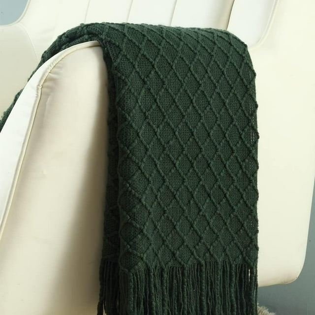 CREVENT Knitted Decorative Throw Blanket for Couch Sofa Chair Bed，Soft Warm Cozy Light Weight for Spring Summer, 50''X60'', Christmas Forest Green