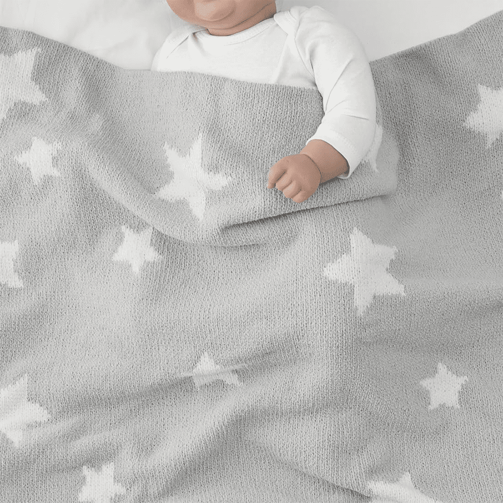 CREVENT 30"X40" Cozy Soft Warm Chenille Baby Blanket for Girls Boys, Newborn Essentials for Infant, Baby Shower Receiving Gift - Grey Star