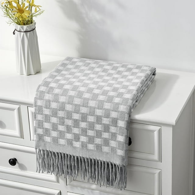 CREVENT Wave Line Throw Blanket for Couch Sofa Chair Bed Home Decoration, Super Soft Warm for All Season, 50''X60'', Grey