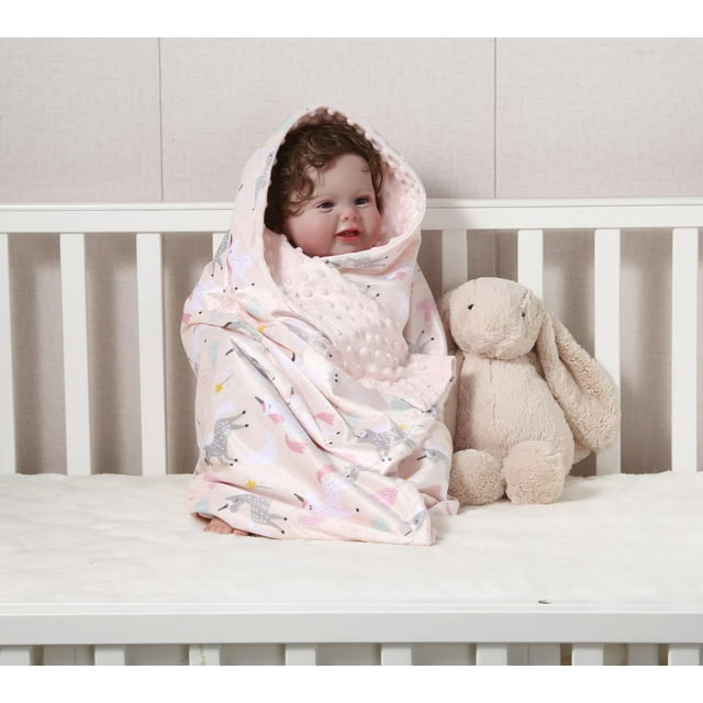 CREVENT Minky Baby Blanket for Girls - Soft Plush Receiving Blanket for Newborns bed - 30x40 Inches(Unicorn)