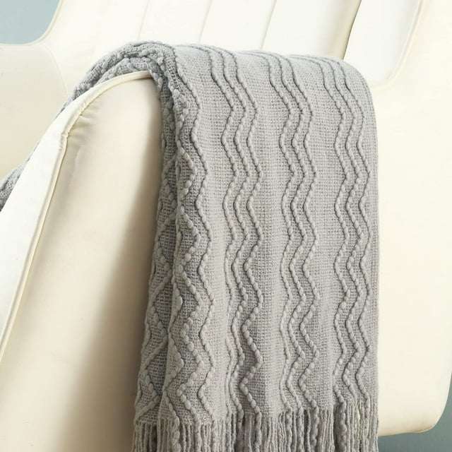 CREVENT Knitted Decorative Throw Blanket for Couch Sofa Chair Bed，Soft Warm Cozy Light Weight for Spring Summer Fall (50''X60'' Light Grey)