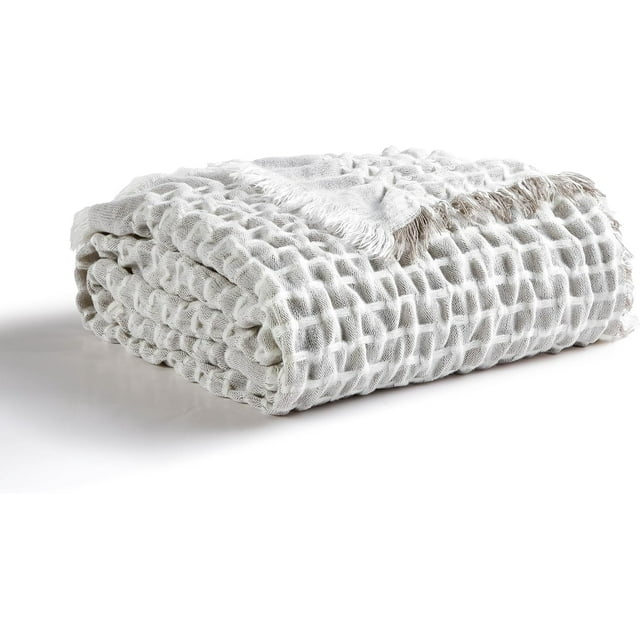 CREVENT 50"X60" Farmhouse Breathable Soft Waffle Throw Blanket for Couch Chair Bed, Outdoor Blanket for Travelling Wrap (Grey)