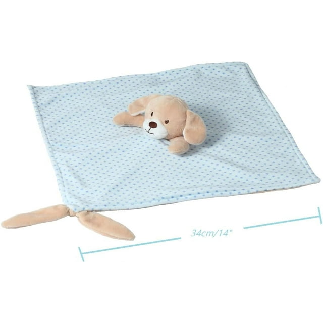 CREVENT Soft Plush Animal Face Security Blankets for Boys and Girls, Great Gifts for Birthday Baby Shower (Blue Dog + Tag)