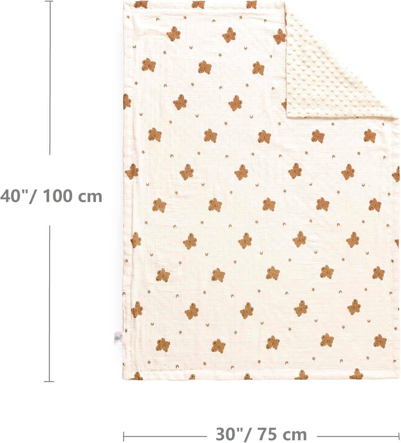 CREVENT 30''X40'' Organic Muslin Cotton Baby Blanket for Newborns, Soft Mink Backing, Essential for Baby Shower Birthday Gift - Bear 75X100cm