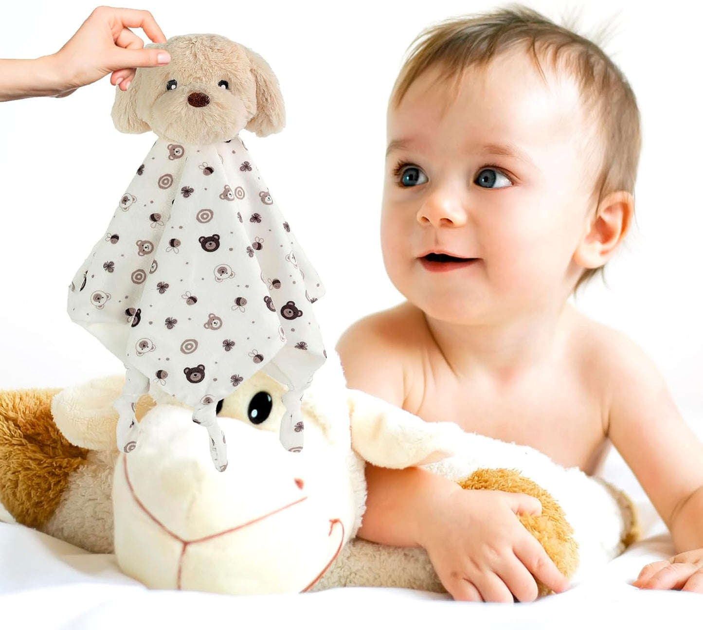 CREVENT Cozy Plush Baby Security Blanket, Loveys for Baby Girls and Boys,White Dog