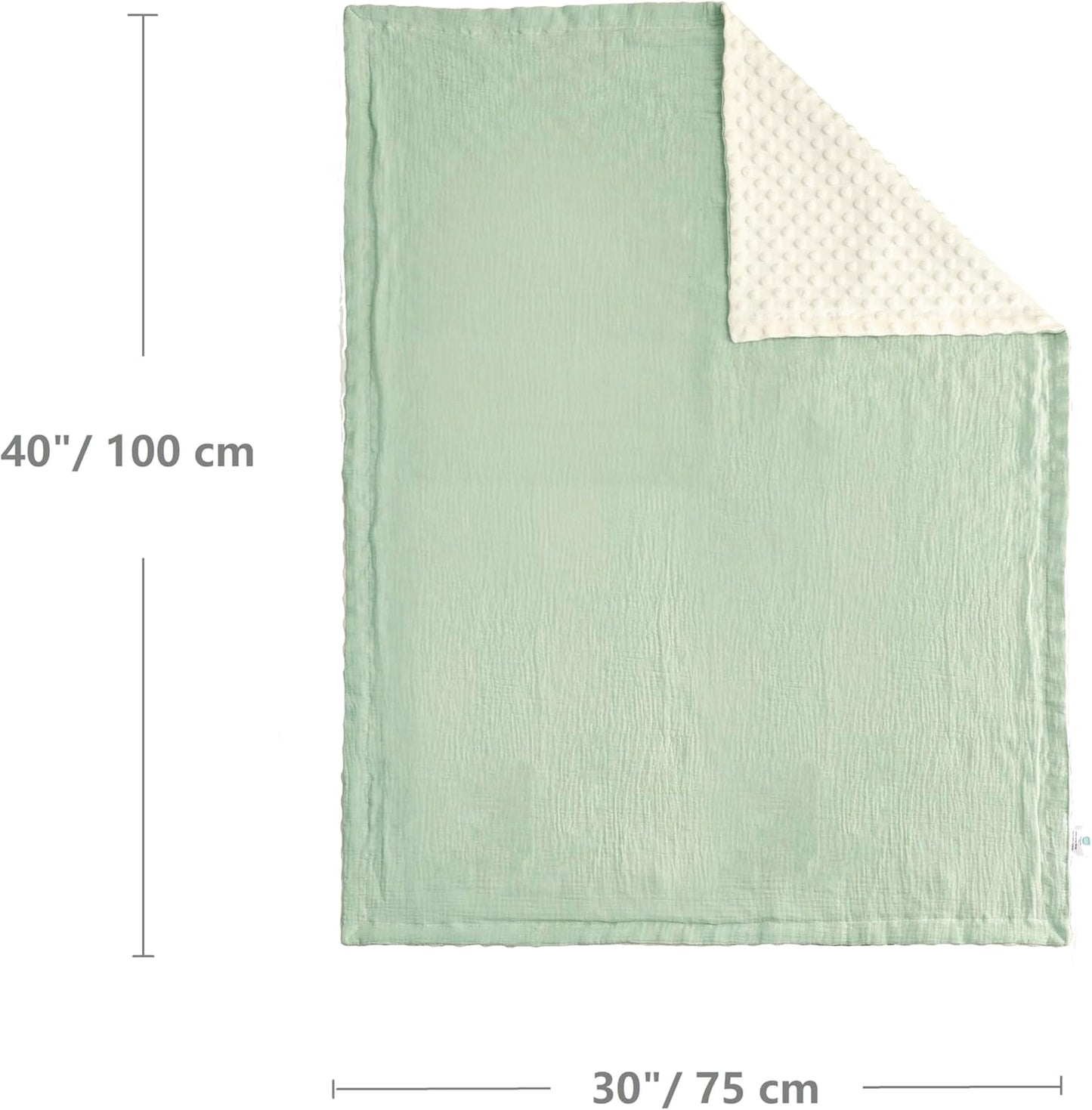 CREVENT 30''X40'' Organic Muslin Cotton Baby Blanket for Newborns, Soft Mink Backing, Essential for Baby Shower Birthday Gift - Green 75X100cm