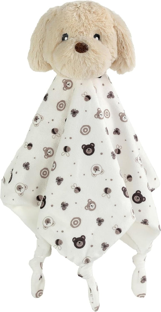 CREVENT Cozy Plush Baby Security Blanket, Loveys for Baby Girls and Boys,White Dog