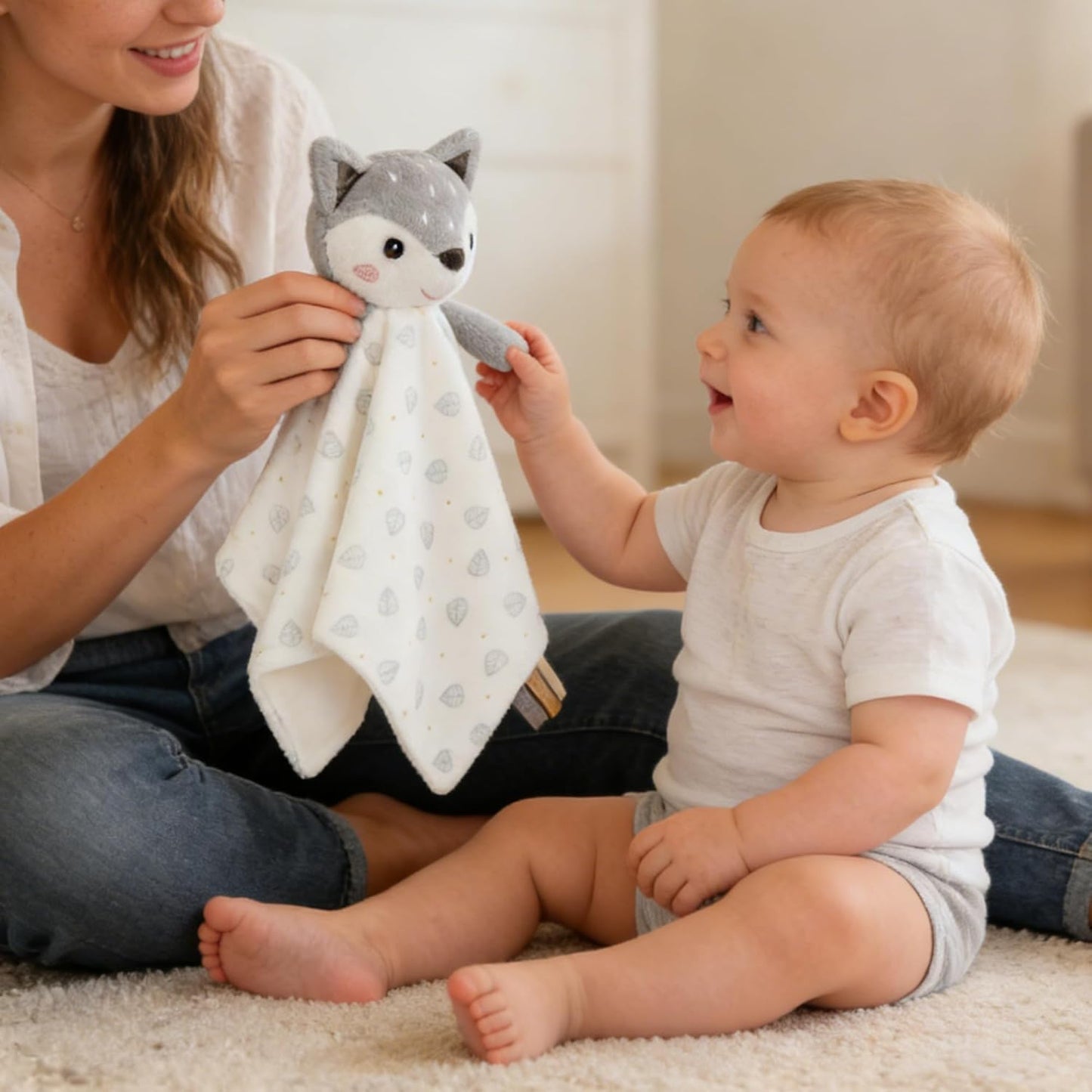 CREVENT Cozy Plush Baby Security Blanket, Loveys for Baby Girls and Boys,Birthday,Grey Deer