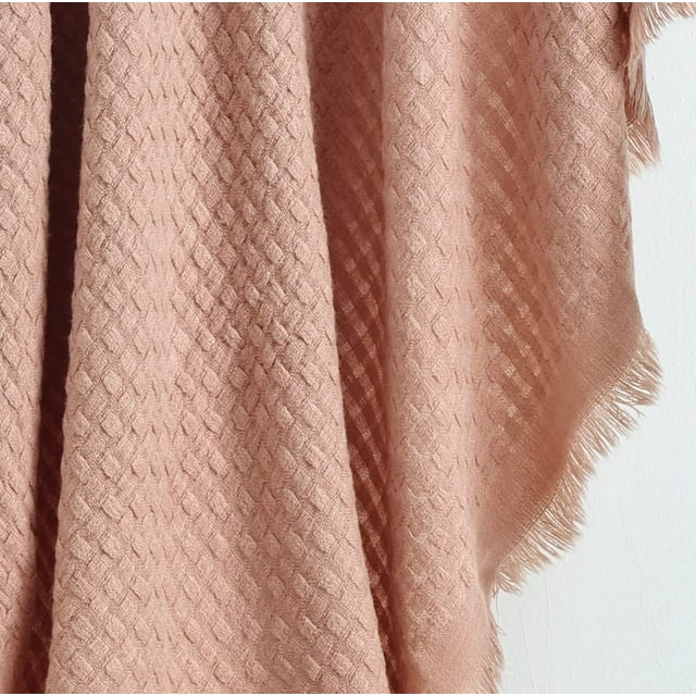 CREVENT Farmhouse Waffle Knit Throw Blanket for Couch Sofa Chair Bed Home Decoration, Soft Warm Cozy Light Weight for Spring Summer Fall (50''X60'' Coral Pink)