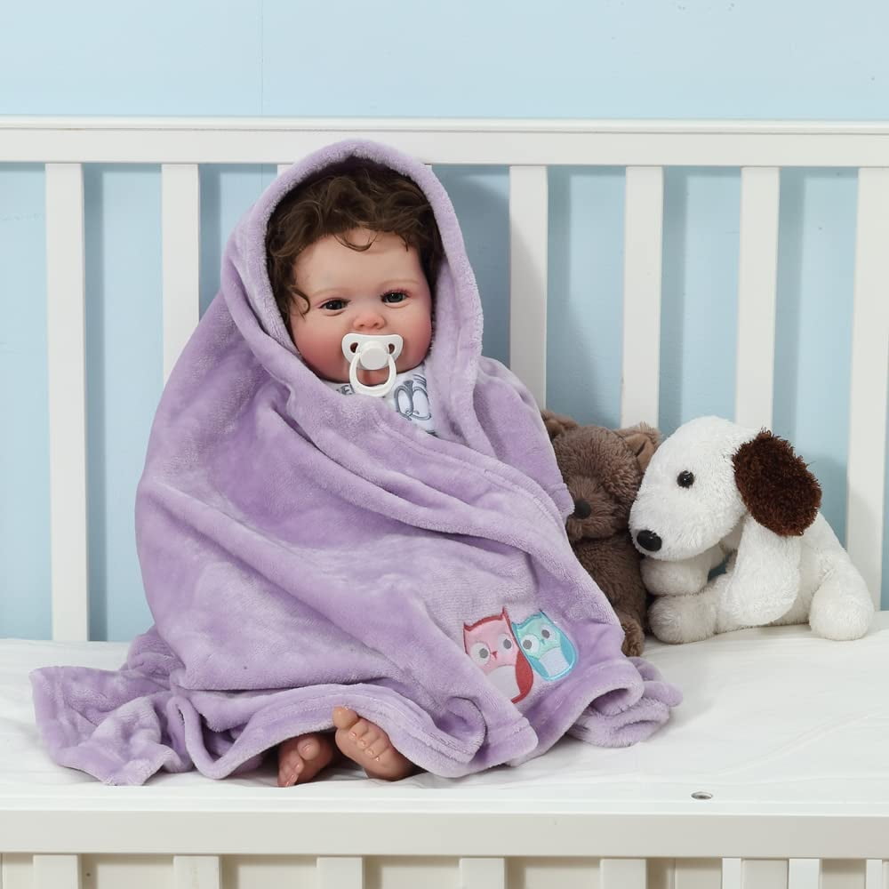 CREVENT Soft Baby Blankets Gift Set for Boys Girls, Purple Baby Blanket, one Tag, with A Gift Bag, Unisex, 2 Items