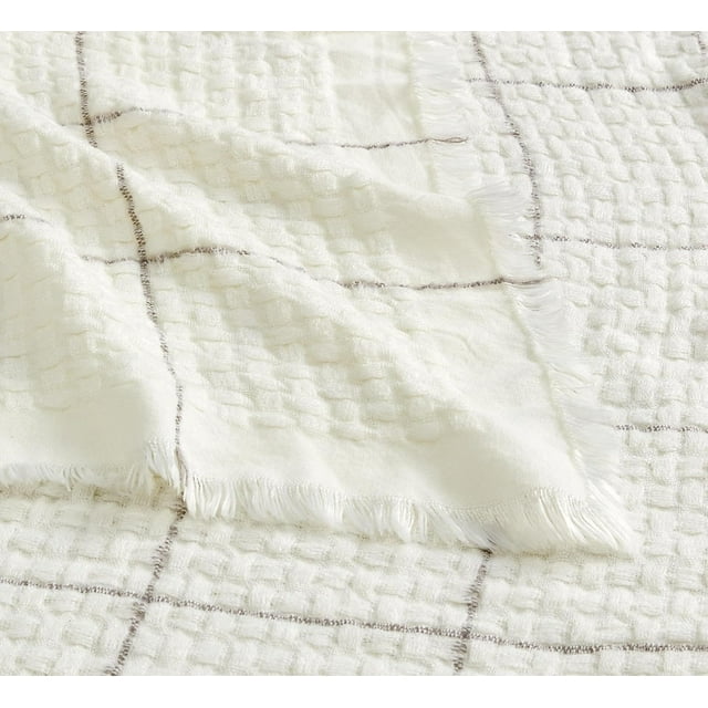 CREVENT Farmhouse Boho Knitted Throw Blanket for Couch Sofa Chair Bed Home Decoration, Soft Warm Cozy Light Weight for Spring Summer Fall (50''X60'' /Cream)