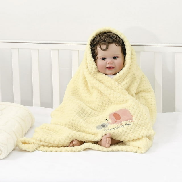 CREVENT 30''X40'' Cute Warm Baby Blanket for Girls Infants Toddlers' Bedding Crib Cot Stroller, Baby Shower Birthday Newborn's Gift, 75X100cm, Yellow Elephant