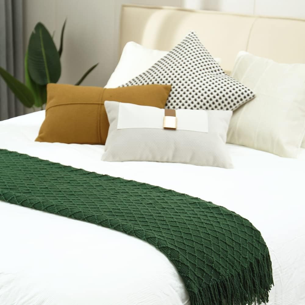 CREVENT Knitted Decorative Throw Blanket for Couch Sofa Chair Bed，Soft Warm Cozy Light Weight for Spring Summer, 50''X60'', Christmas Forest Green