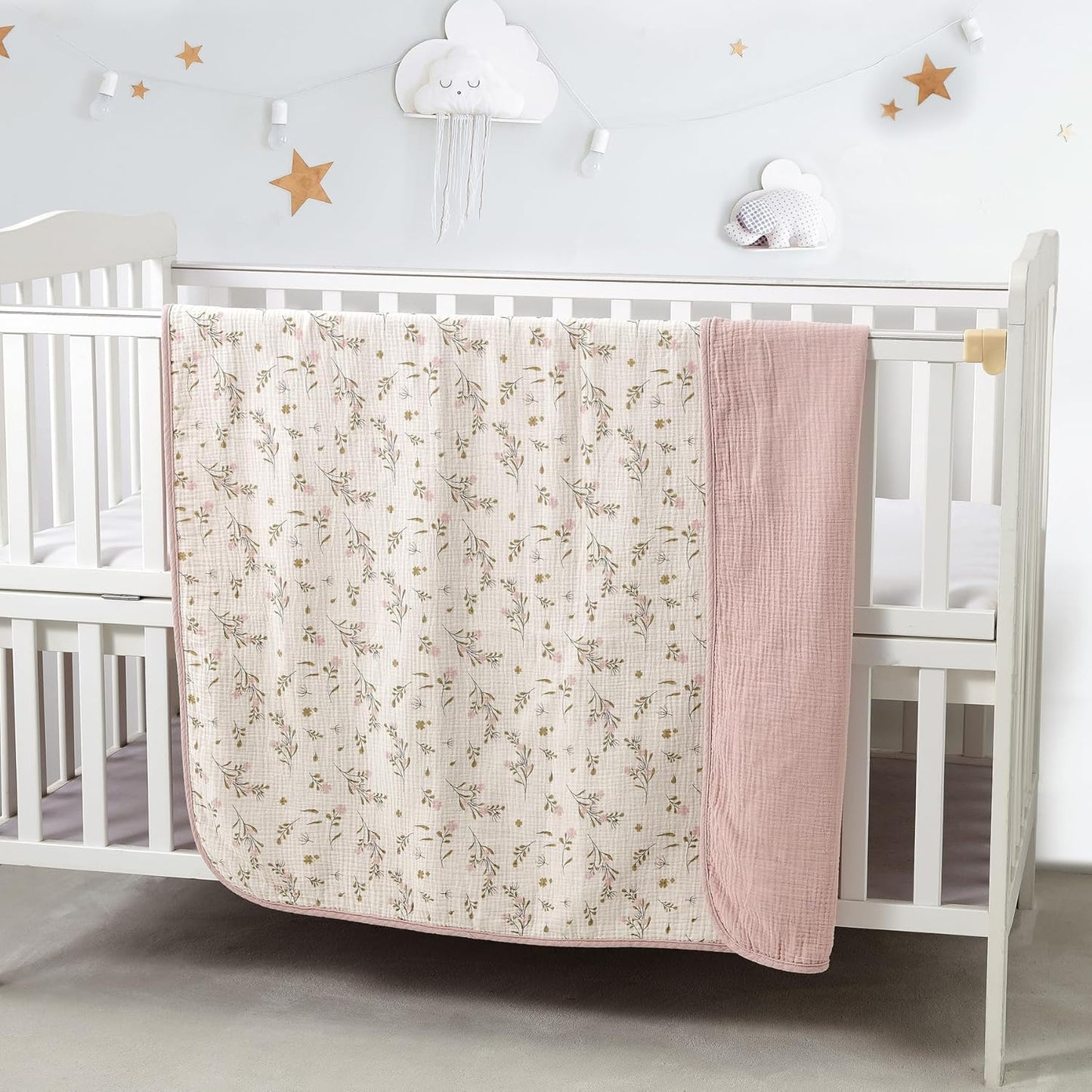CREVENT 40''X40'' 100% Organic Cotton Muslin Baby Blanket for Newborns, Essential for Baby Shower Birthday Gift - Flower 100X100cm