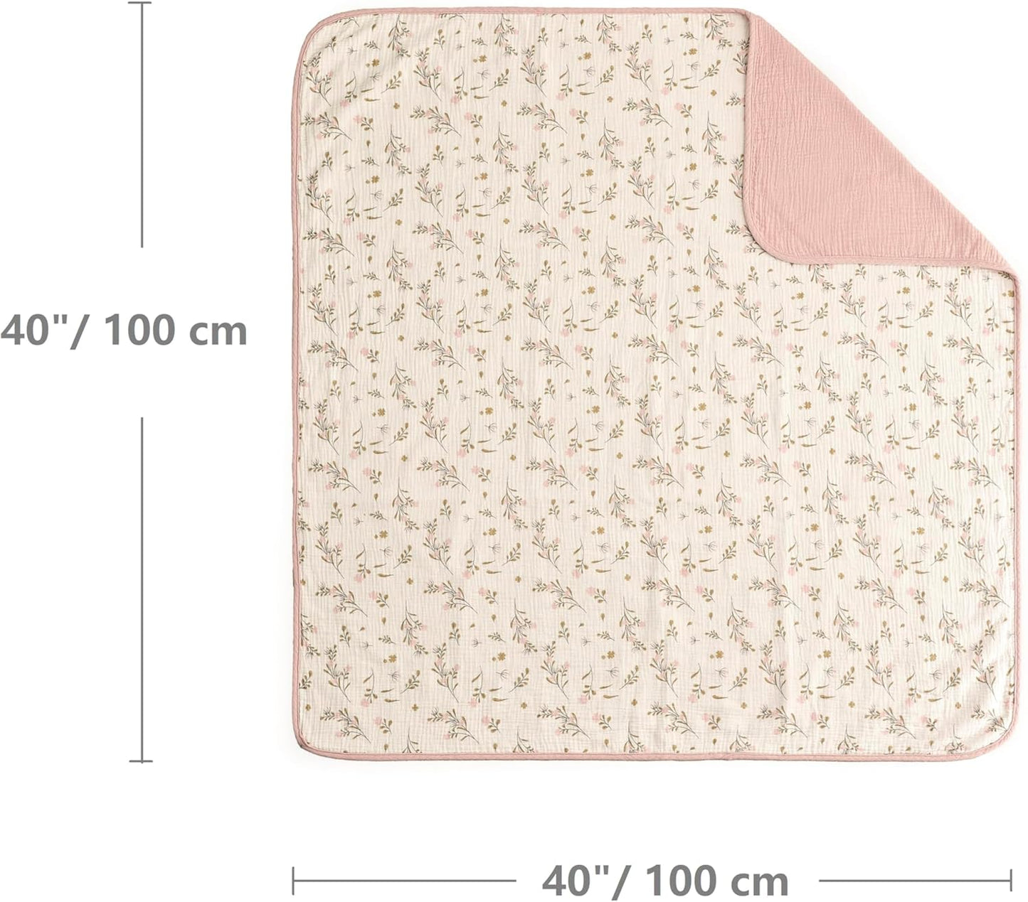 CREVENT 40''X40'' 100% Organic Cotton Muslin Baby Blanket for Newborns, Essential for Baby Shower Birthday Gift - Flower 100X100cm