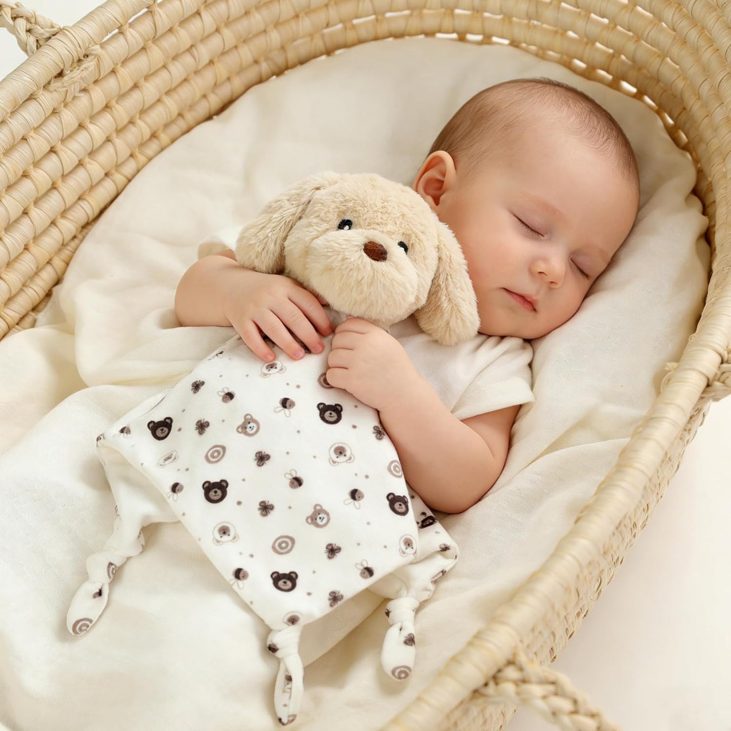 CREVENT Cozy Plush Baby Security Blanket, Loveys for Baby Girls and Boys,White Dog