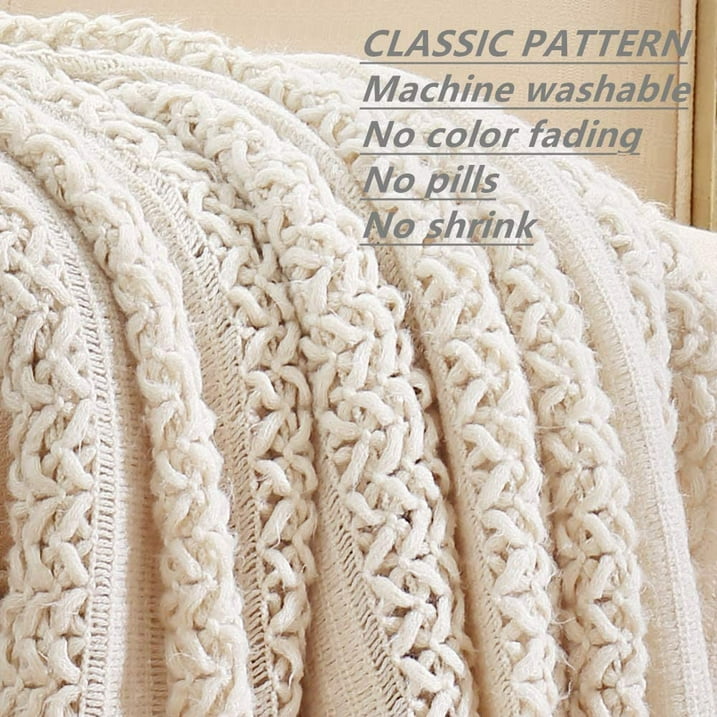 CREVENT Home Decor Rustic Couch Sofa Chair Bed Throw Blanket, Soft Warm Cozy Light Weight for Travelling (50''X60'' Beige / Ivory)