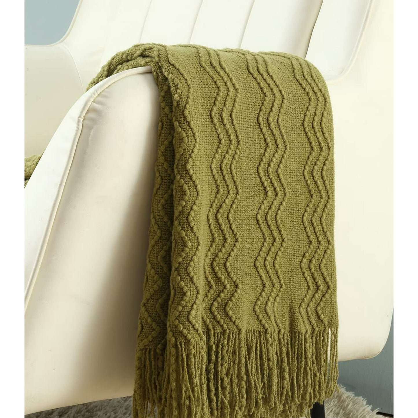CREVENT Knitted Spring Throw Blanket for Couch Sofa, Suitable for Adult, 50''X60'', Avocado Green