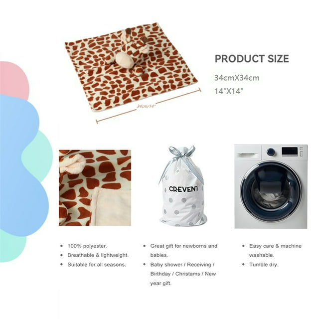 CREVENT Soft Plush Animal Face Security Blankets for Boys and Girls, Great Gifts for Birthday Baby Shower(Brown Giraffe)
