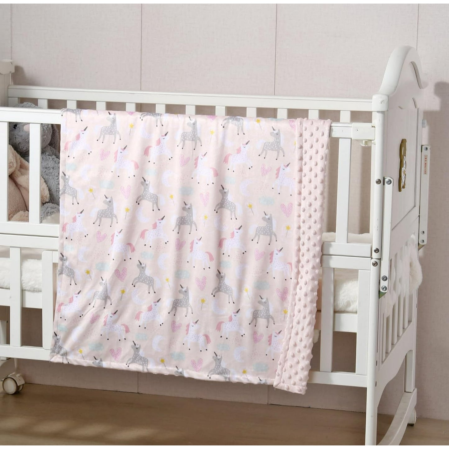 CREVENT Minky Baby Blanket for Girls - Soft Plush Receiving Blanket for Newborns bed - 30x40 Inches(Unicorn)