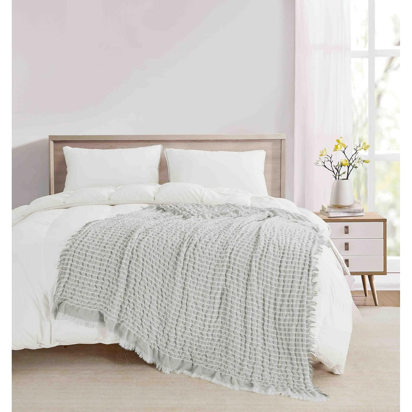 CREVENT 50"X60" Farmhouse Breathable Soft Waffle Throw Blanket for Couch Chair Bed, Outdoor Blanket for Travelling Wrap (Grey)