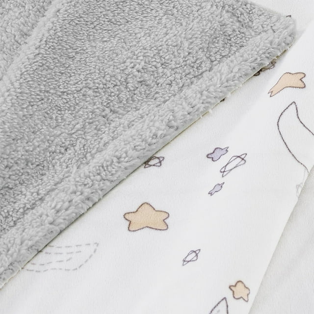 CREVENT Minky Sherpa Warm Baby Blanket for Boys Girls,Soft Plush Receiving Blanket for Newborns, 30''x40'', Grey Moon Star