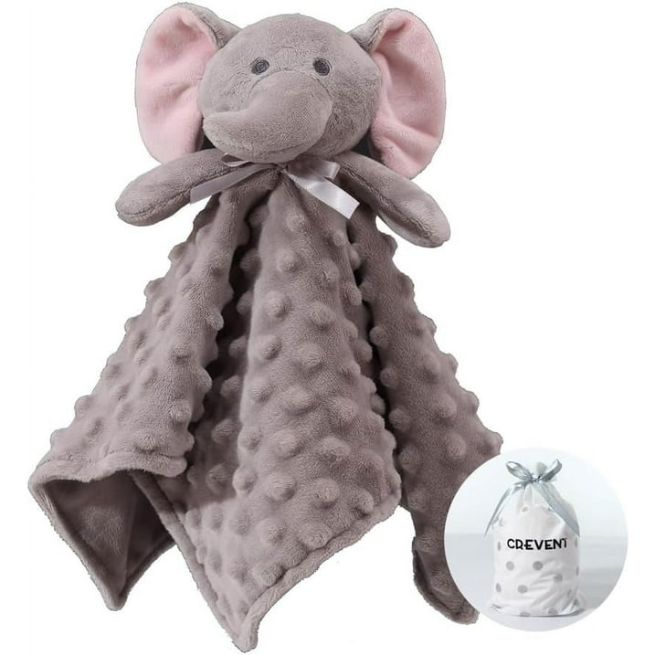CREVENT Baby Gift Set Storage Basket with Baby Blanket,Security Blanket,Taggie,Gift Bag with Ribbon,Grey,Unisex,4Items